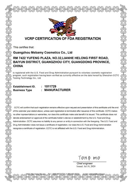 الصين Guangzhou Mebamy Cosmetics Co., Ltd الشهادات
